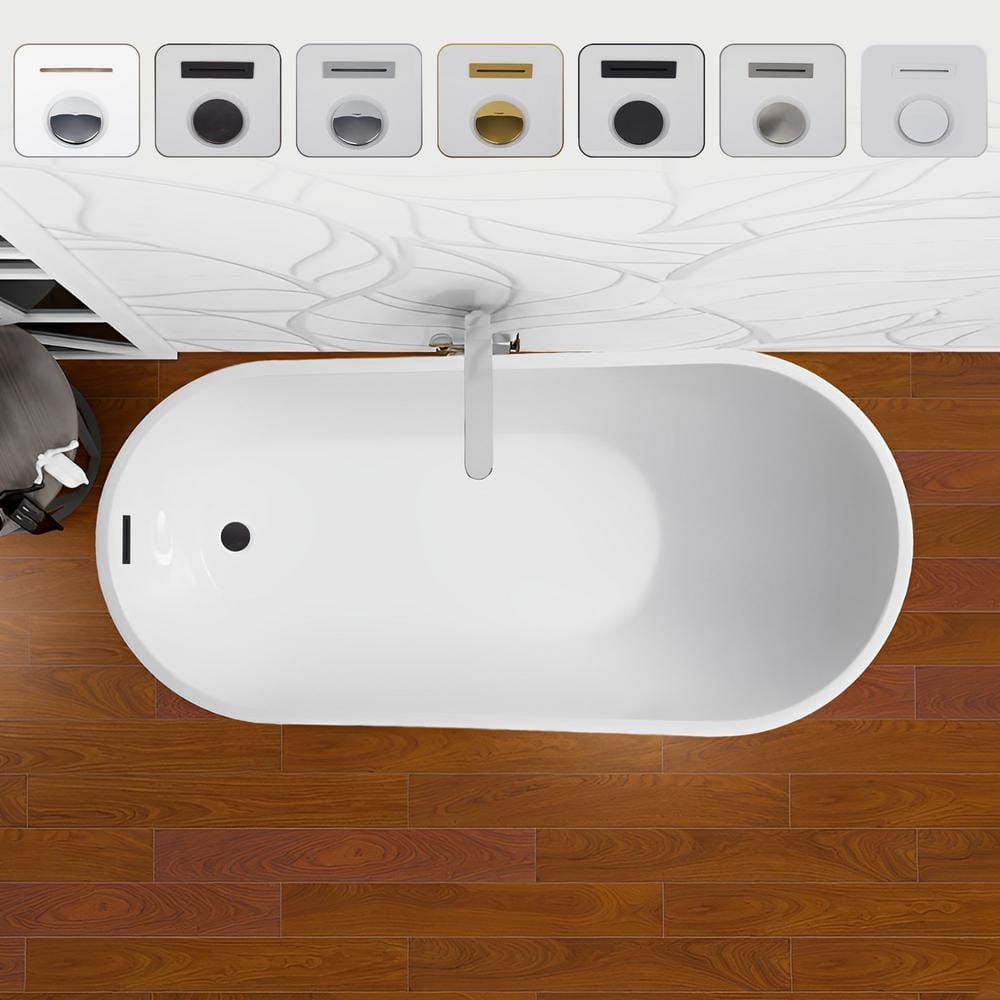 Vanity Art Bourges 55 in. Acrylic Flatbottom Soaking Bathtub in White/Matte Black