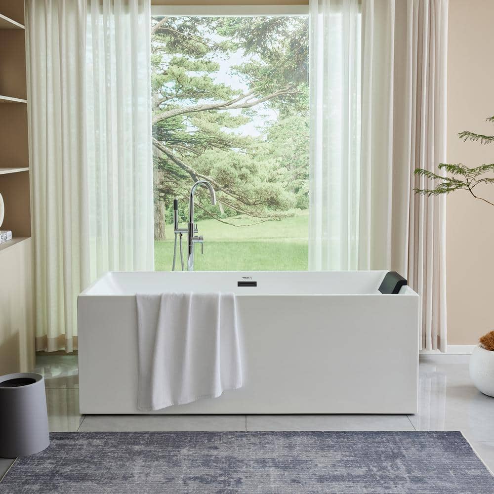 Vanity Art Talence 59 in. Acrylic Flatbottom Freestanding Bathtub in White/Matte Black