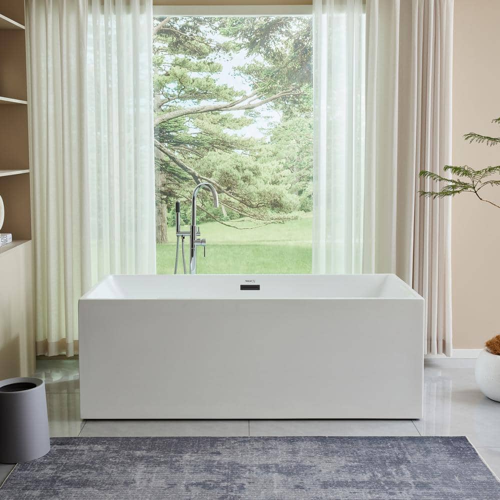 Vanity Art Talence 59 in. Acrylic Flatbottom Freestanding Bathtub in White/Matte Black