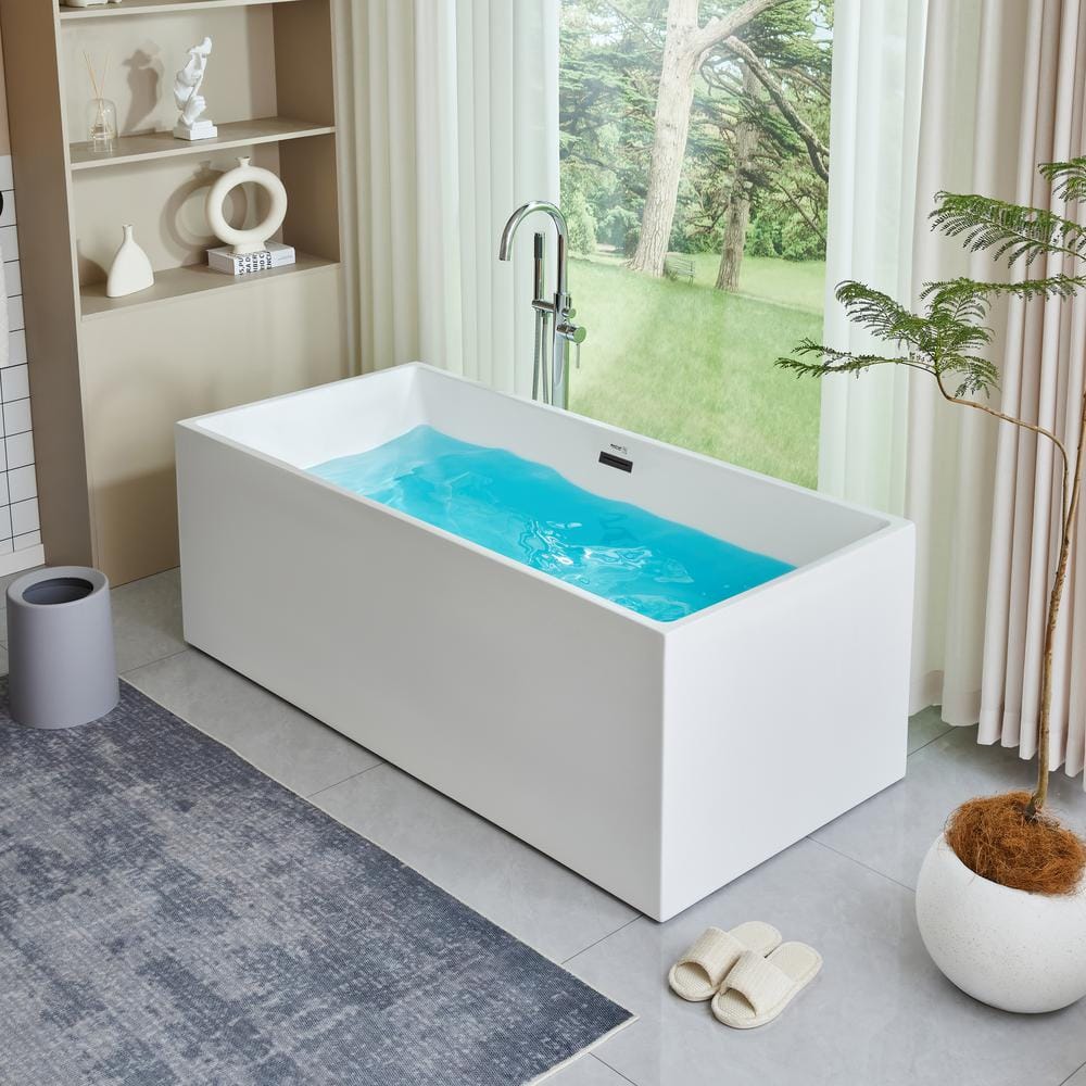 Vanity Art Talence 59 in. Acrylic Flatbottom Freestanding Bathtub in White/Matte Black