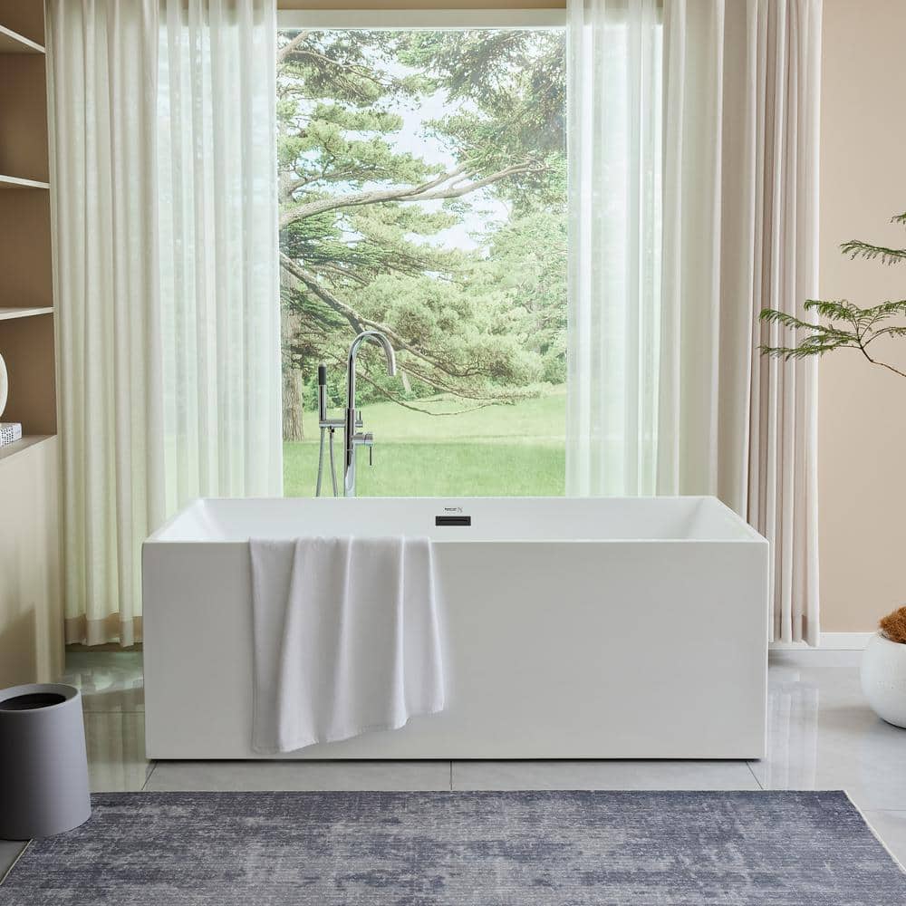 Vanity Art Talence 59 in. Acrylic Flatbottom Freestanding Bathtub in White/Matte Black