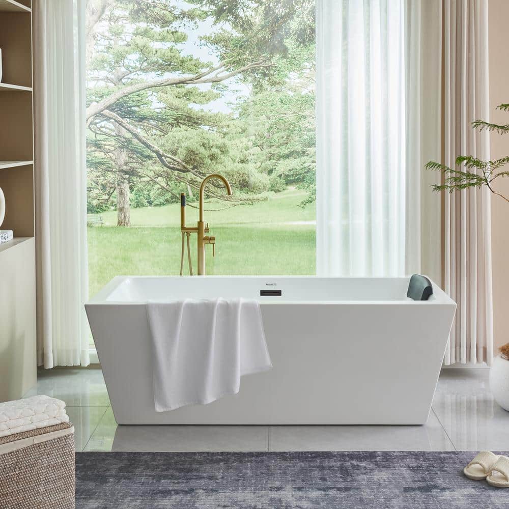 Vanity Art Tarbes 59 in. Acrylic Flatbottom Freestanding Bathtub in White/Matte Black
