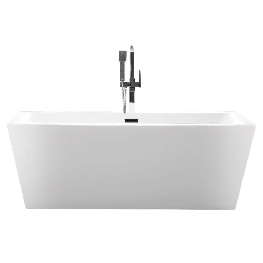 Vanity Art Tarbes 59 in. Acrylic Flatbottom Freestanding Bathtub in White/Matte Black