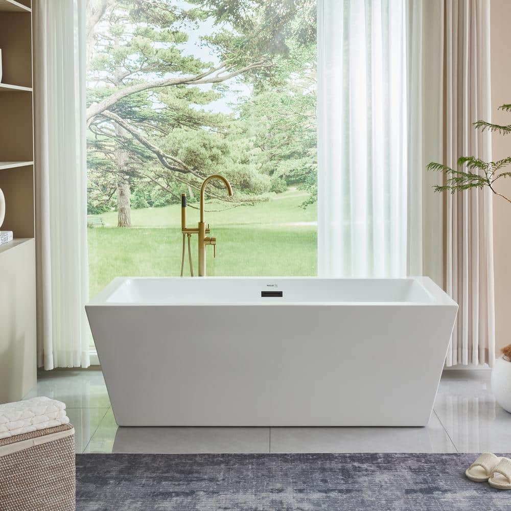 Vanity Art Tarbes 59 in. Acrylic Flatbottom Freestanding Bathtub in White/Matte Black