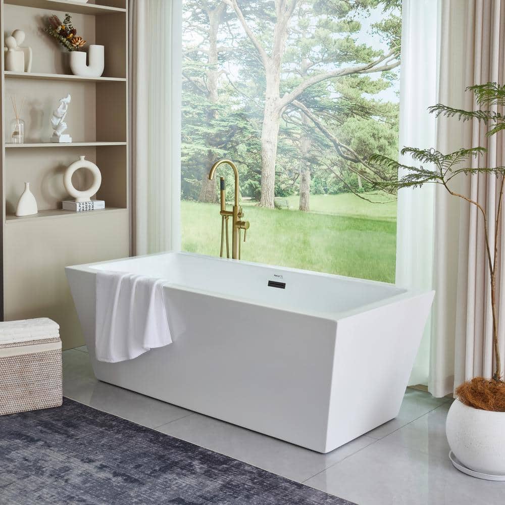Vanity Art Tarbes 59 in. Acrylic Flatbottom Freestanding Bathtub in White/Matte Black