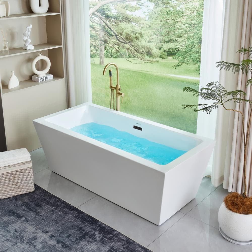 Vanity Art Tarbes 59 in. Acrylic Flatbottom Freestanding Bathtub in White/Matte Black