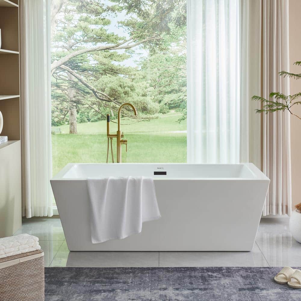Vanity Art Tarbes 59 in. Acrylic Flatbottom Freestanding Bathtub in White/Matte Black