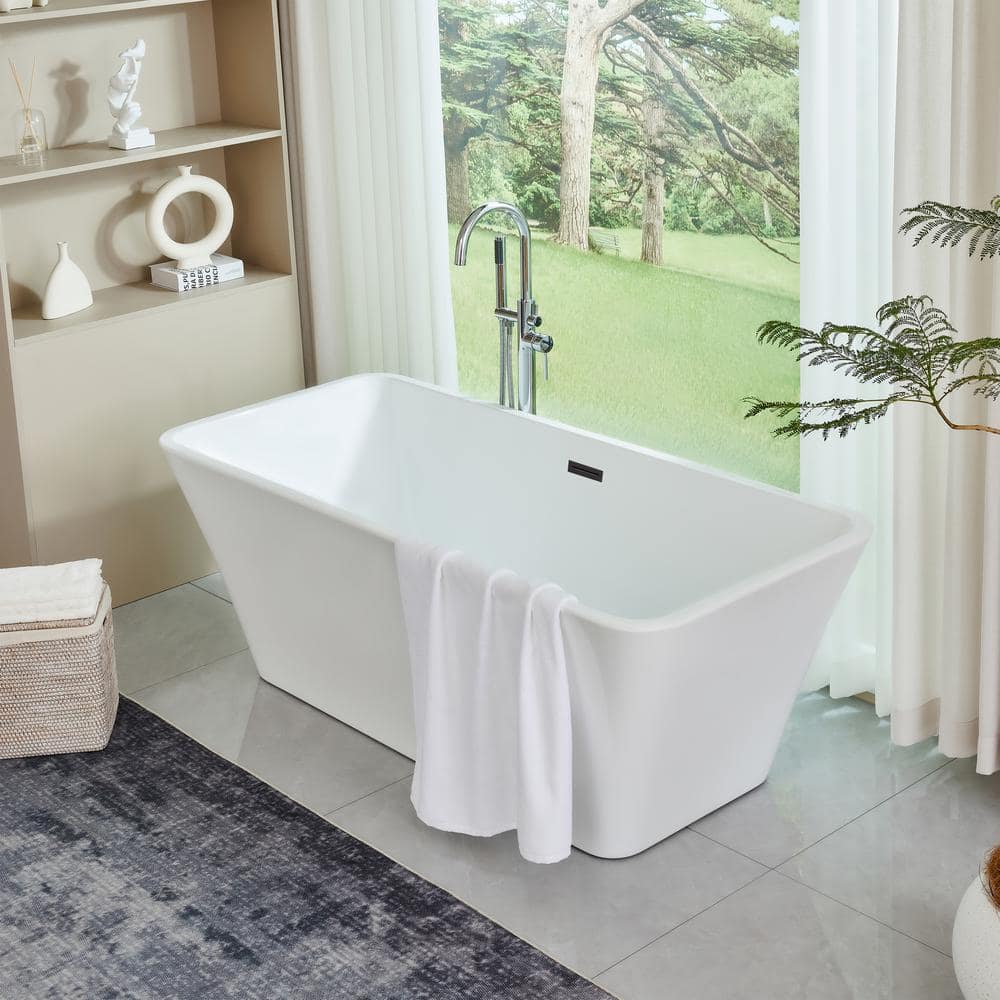 Vanity Art Nantes 67 in. x 30 in. Acrylic Freestanding Soaking Bathtub with Center Drain in White/Matte Black