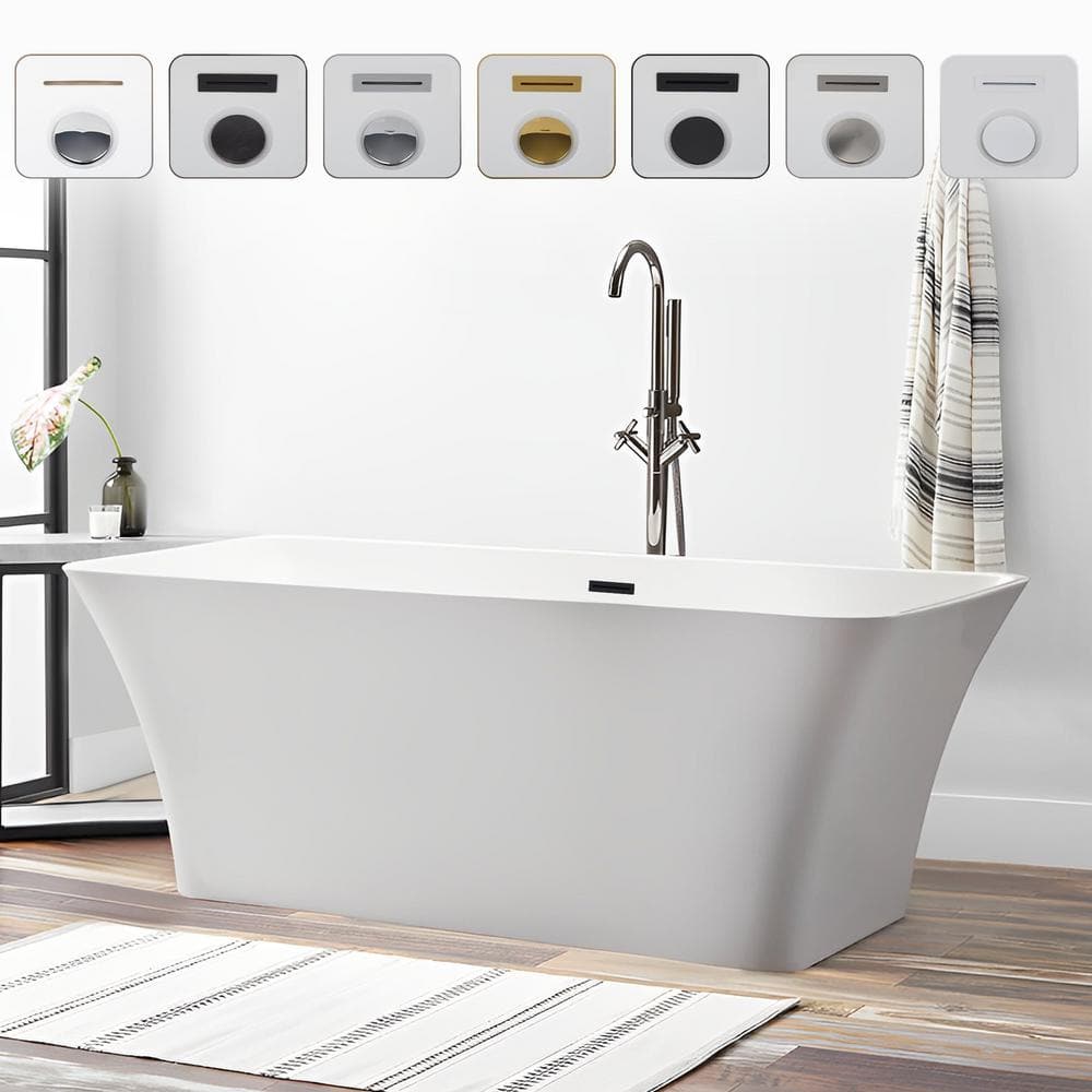 Vanity Art Nantes 67 in. x 30 in. Acrylic Freestanding Soaking Bathtub with Center Drain in White/Matte Black