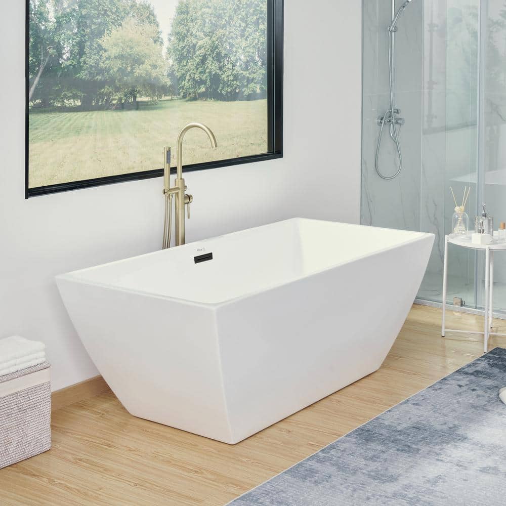 Vanity Art 67 in. Acrylic Flatbottom Freestanding Bathtub in White/Matte Black
