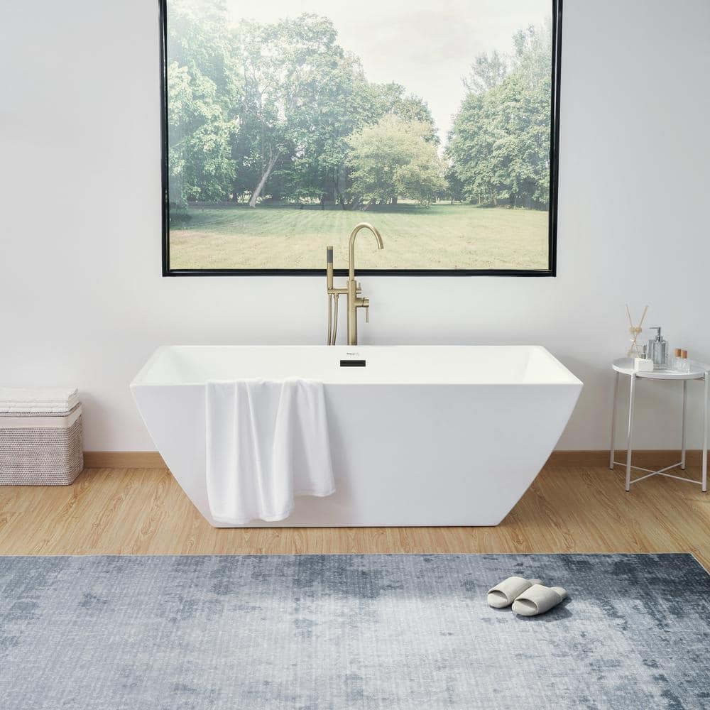 Vanity Art 67 in. Acrylic Flatbottom Freestanding Bathtub in White/Matte Black