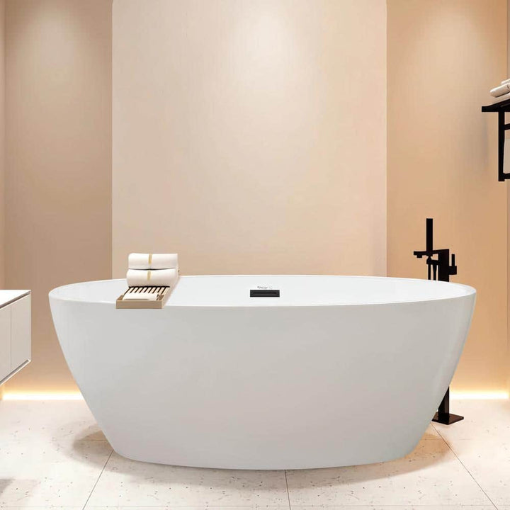 Vanity Art Amiens 69 in. x 40 in. Acrylic Flatbottom Freestanding Soaking Bathtub with Center Drain in White/Matte Black