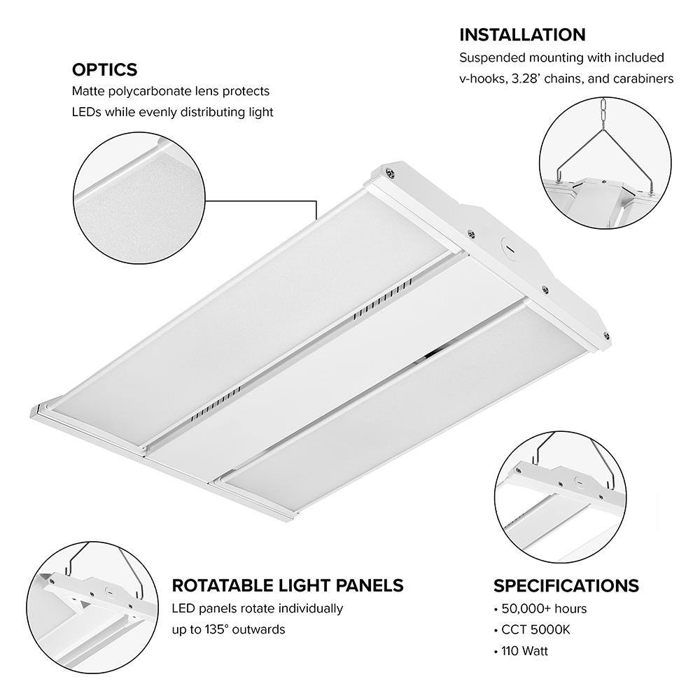 Maxxima 2 ft. x 1 ft. LED Linear High Bay Shop Light 5000K Daylight 13,500 Lumens 110 W Rotating Adjustable Light Panels 135°