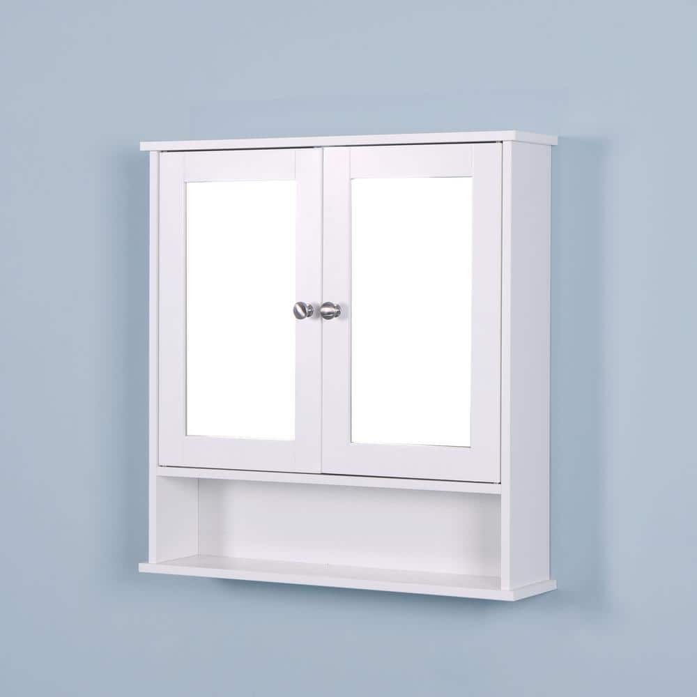 Nivencai 22 in. W x 5 in. D x 23 in. H Rectangular White Wood Medicine Cabinet with Mirror and Adjustable Shelf