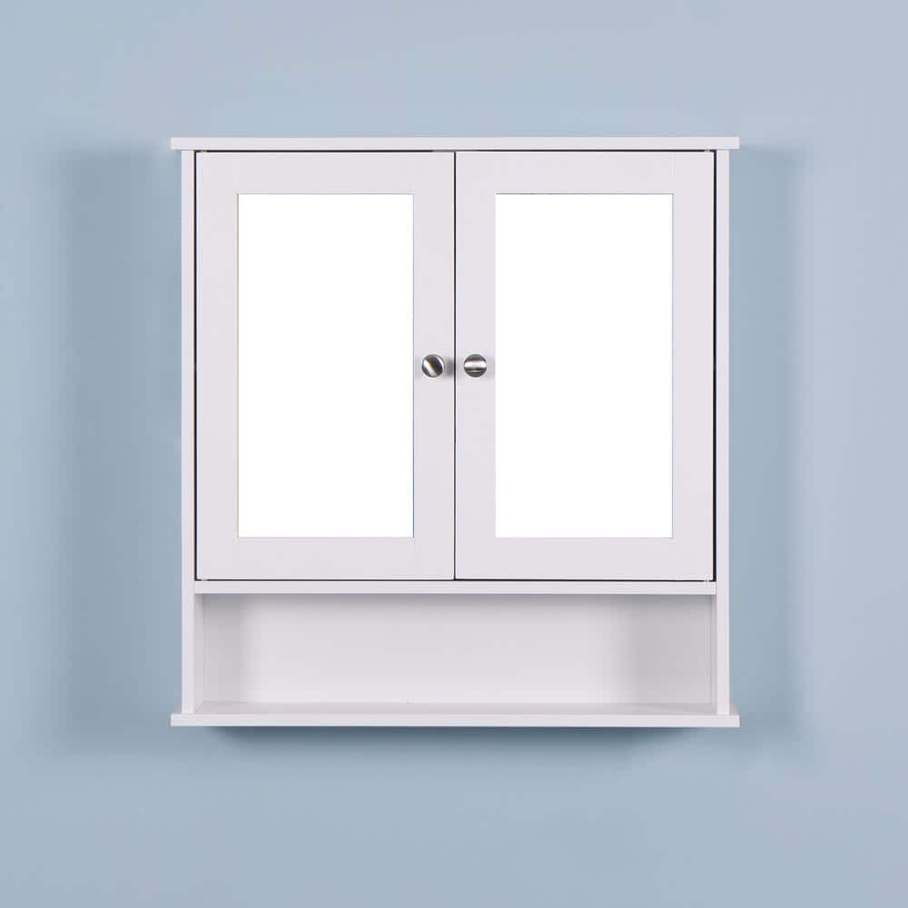 Nivencai 22 in. W x 5 in. D x 23 in. H Rectangular White Wood Medicine Cabinet with Mirror and Adjustable Shelf
