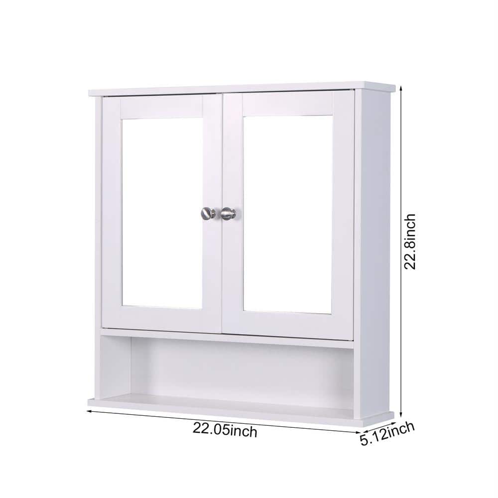 Nivencai 22 in. W x 5 in. D x 23 in. H Rectangular White Wood Medicine Cabinet with Mirror and Adjustable Shelf
