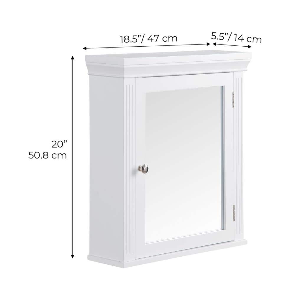 Teamson Home Chestnut 18.5 in. W x 20 in. H White Wooden Surface Mount Bathroom Medicine Cabinet with Mirror and Crown Molded Top