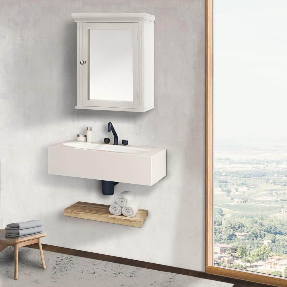 Teamson Home Chestnut 18.5 in. W x 20 in. H White Wooden Surface Mount Bathroom Medicine Cabinet with Mirror and Crown Molded Top
