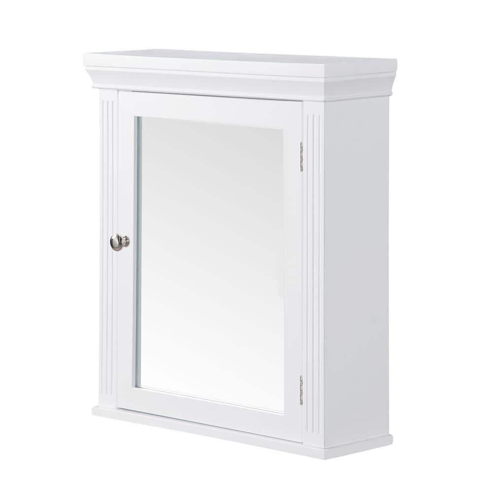 Teamson Home Chestnut 18.5 in. W x 20 in. H White Wooden Surface Mount Bathroom Medicine Cabinet with Mirror and Crown Molded Top
