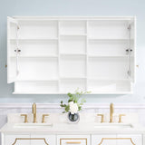 WELLFOR 55 in. W x 35 in. H Rectangular White Wood Surface Mount Medicine Cabinet with Mirror and Shelves, 2-Soft Close Doors