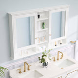 WELLFOR 55 in. W x 35 in. H Rectangular White Wood Surface Mount Medicine Cabinet with Mirror and Shelves, 2-Soft Close Doors
