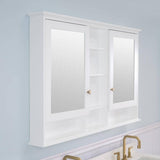WELLFOR 55 in. W x 35 in. H Rectangular White Wood Surface Mount Medicine Cabinet with Mirror and Shelves, 2-Soft Close Doors