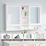 WELLFOR 55 in. W x 35 in. H Rectangular White Wood Surface Mount Medicine Cabinet with Mirror and Shelves, 2-Soft Close Doors