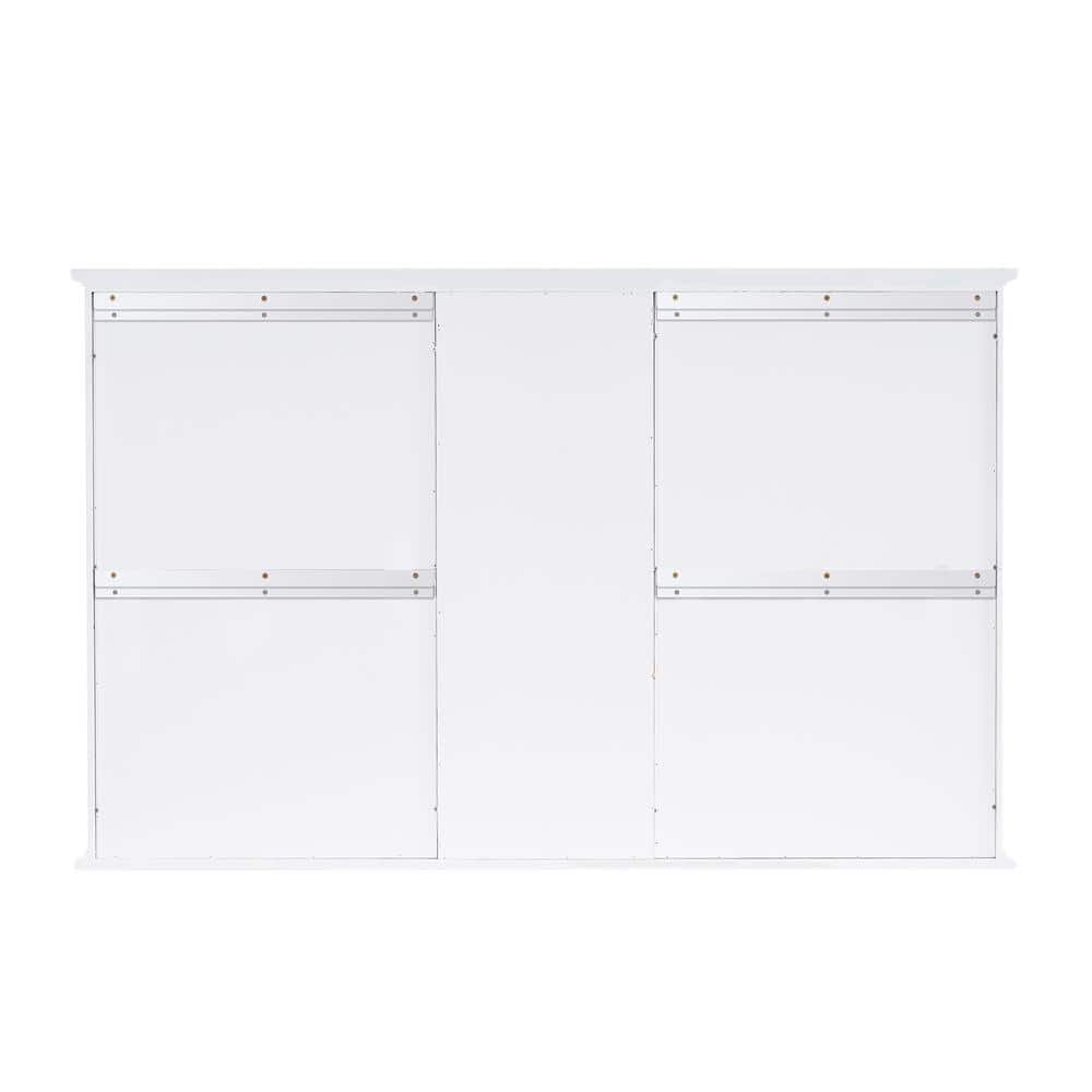 WELLFOR 55 in. W x 35 in. H Rectangular White Wood Surface Mount Medicine Cabinet with Mirror and Shelves, 2-Soft Close Doors