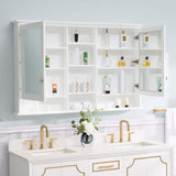 WELLFOR 55 in. W x 35 in. H Rectangular White Wood Surface Mount Medicine Cabinet with Mirror and Shelves, 2-Soft Close Doors