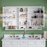 ANGELES HOME 55 in. W x 35 in. H Rectangular Solid Wood Bathroom Medicine Cabinet with Mirror, 2 Soft-Closed Doors, Easy Hang, White