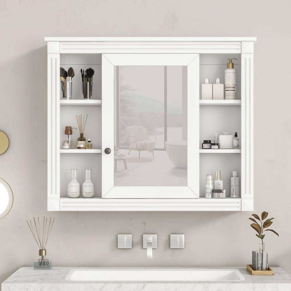 35 in. W x 29 in. H Rectangular MDF Medicine Cabinet with Mirror