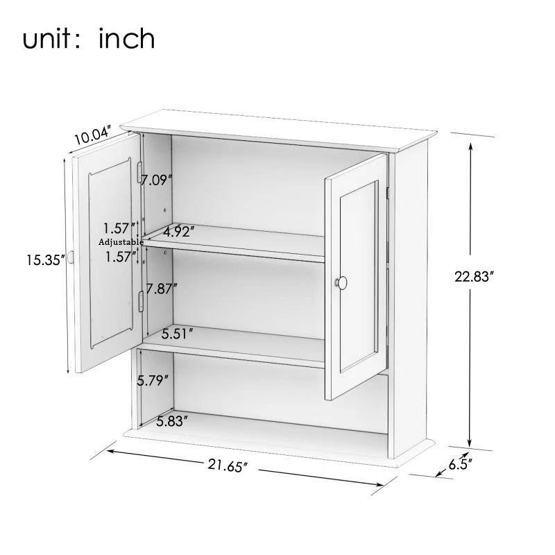 Unbranded 21.65 in. W x 22.83 in. H Rectangular White Surface Mount Bathroom Medicine Cabinet with Mirror and Open Shelf