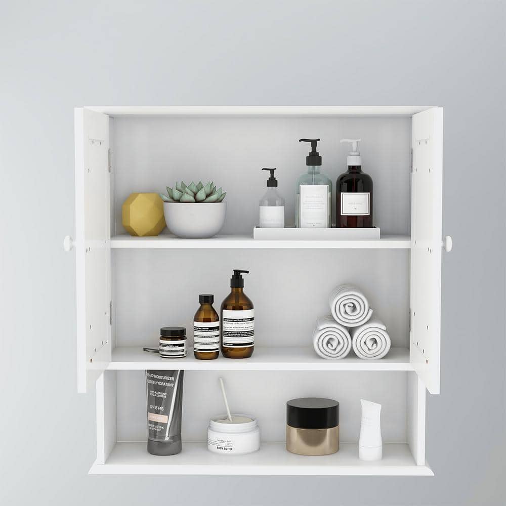 Unbranded 21.65 in. W x 22.83 in. H Rectangular White Surface Mount Bathroom Medicine Cabinet with Mirror and Open Shelf