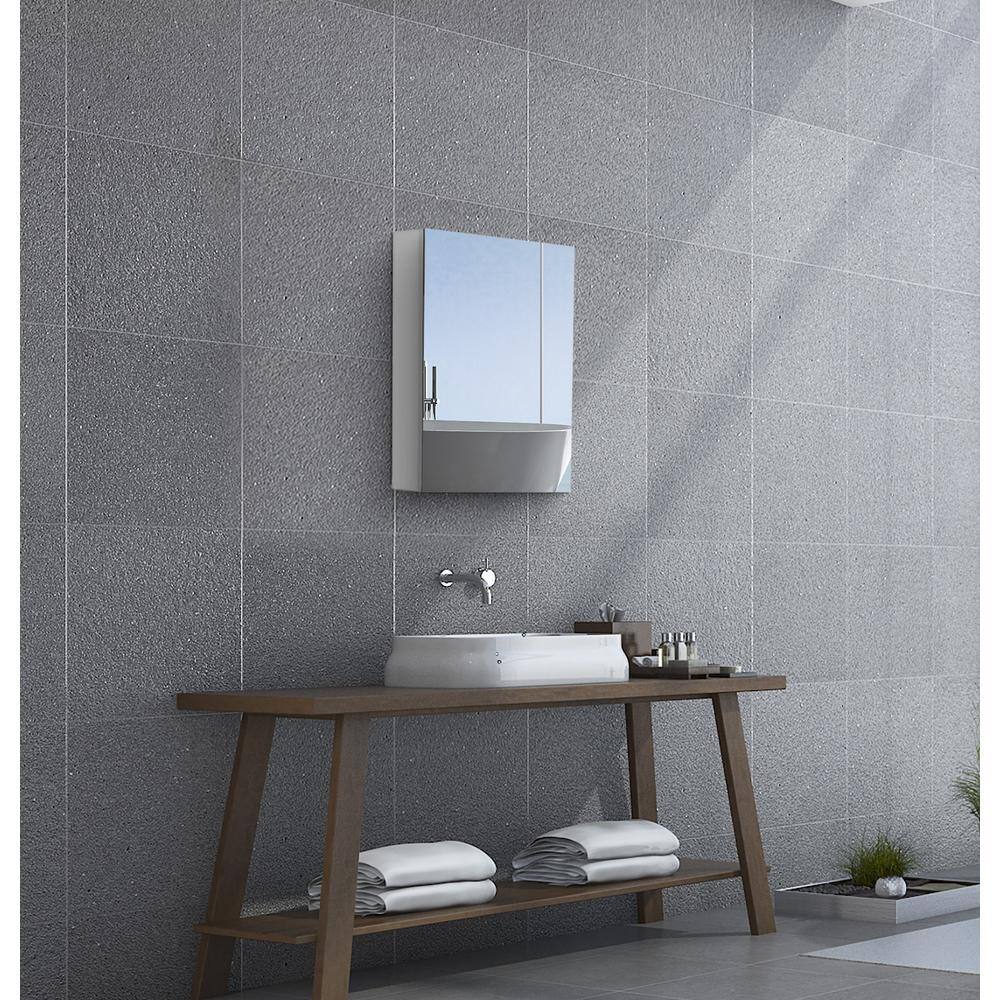 cadeninc 24 in. W x 30 in. H Rectangular Recessed/Surface Mount Beveled Single Mirror Bathroom Medicine Cabinet,White