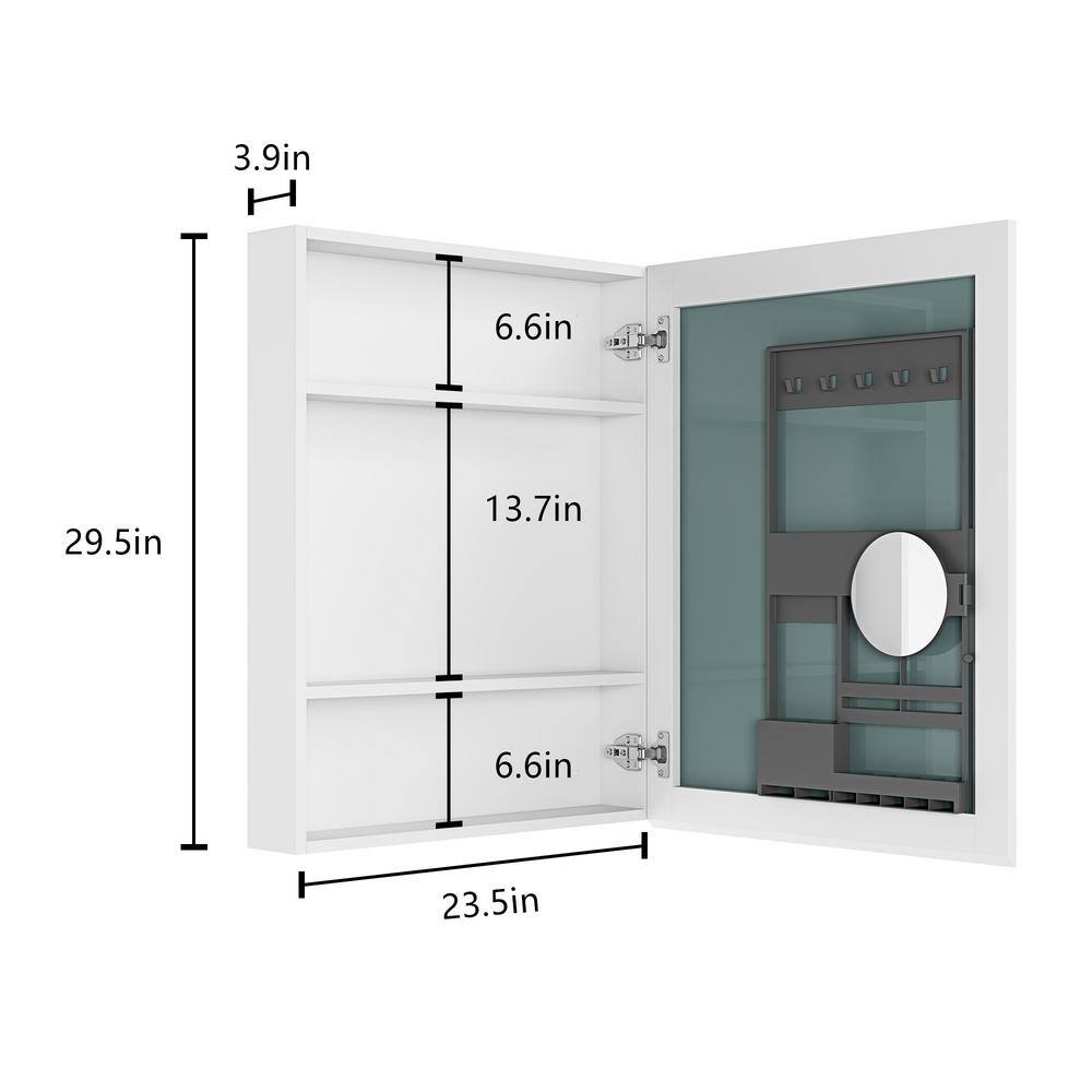 cadeninc 24 in. W x 30 in. H Rectangular Recessed/Surface Mount Beveled Single Mirror Bathroom Medicine Cabinet,White