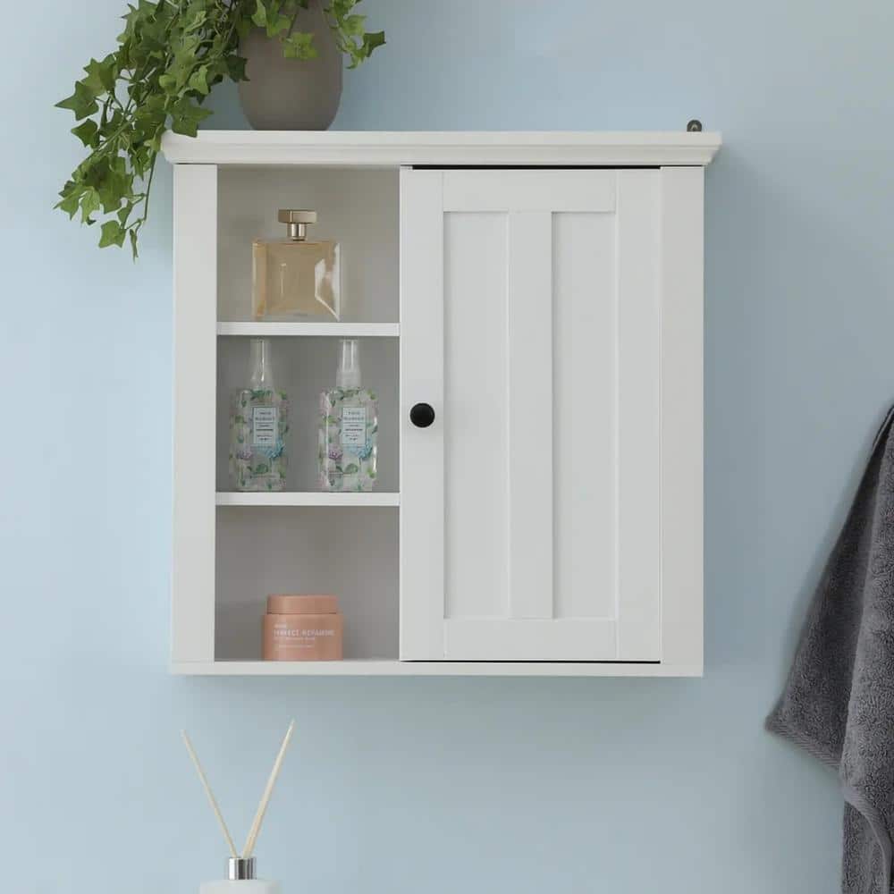 Hooseng Cripy 20.9 in. W x 19.9 in. H Framed Rectangular White Surface Mount Medicine Cabinet without Mirror