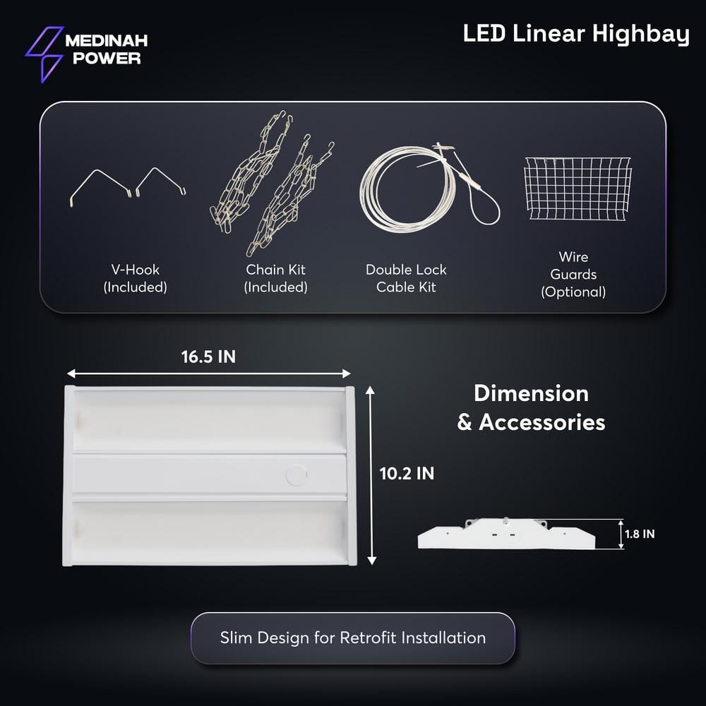 MEDINAH POWER 1.4 ft. 600-Watt Equivalent Integrated LED Dimmable White Linear High Bay Light, 21000 Lumens, 4000K