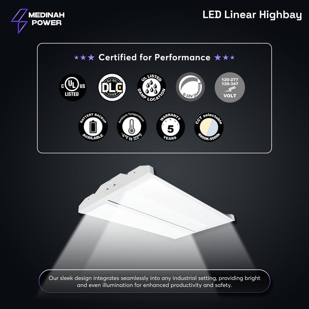 MEDINAH POWER 1.4 ft. 600-Watt Equivalent Integrated LED Dimmable White Linear High Bay Light, 21000 Lumens, 4000K
