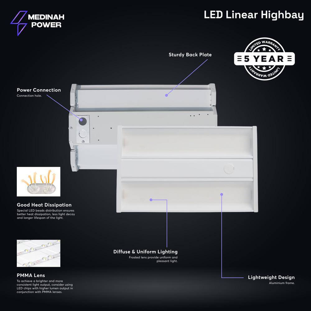 MEDINAH POWER 1.4 ft. 600-Watt Equivalent Integrated LED Dimmable White Linear High Bay Light, 21000 Lumens, 4000K