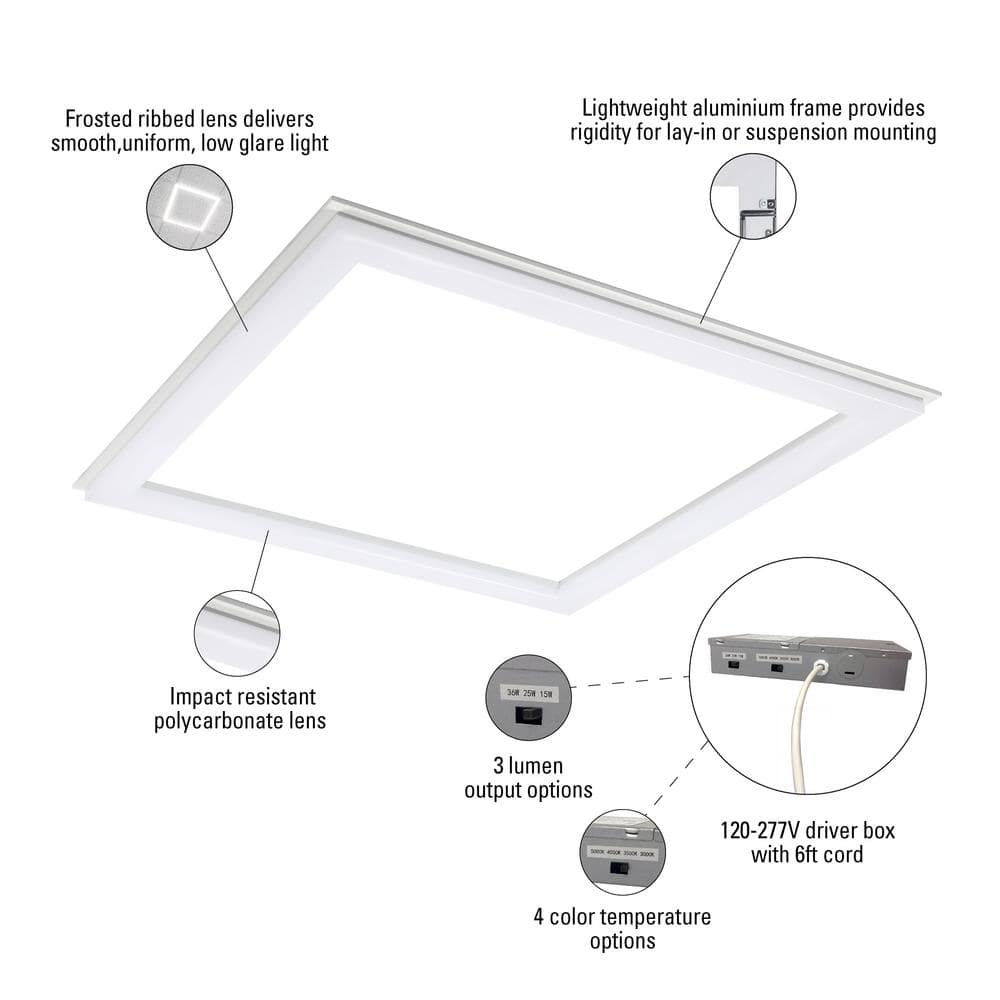 Metalux 2 x 2 ft. Selectable 4500/3200/2000 Lumens, Integrated LED, Surround Architectural Slim Frame Panel, 4-Selectable CCT