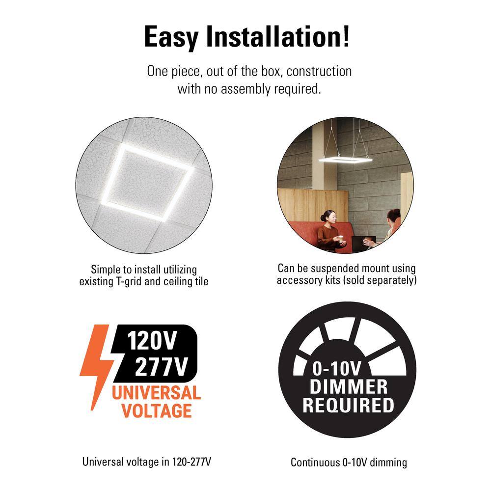 Metalux 2 x 2 ft. Selectable 4500/3200/2000 Lumens, Integrated LED, Surround Architectural Slim Frame Panel, 4-Selectable CCT