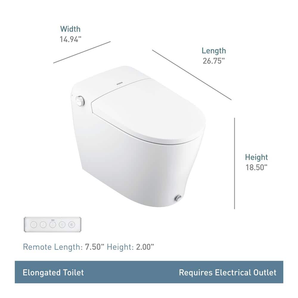 MOEN 5-Series Elongated Bidet Toilet in White with Built-in Cleansing Functions