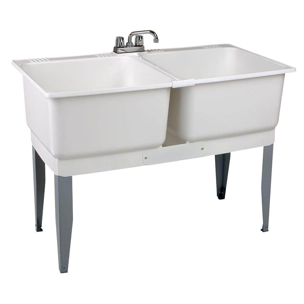MUSTEE 46 in. x 34 in. Plastic Laundry Tub with Chrome Faucet