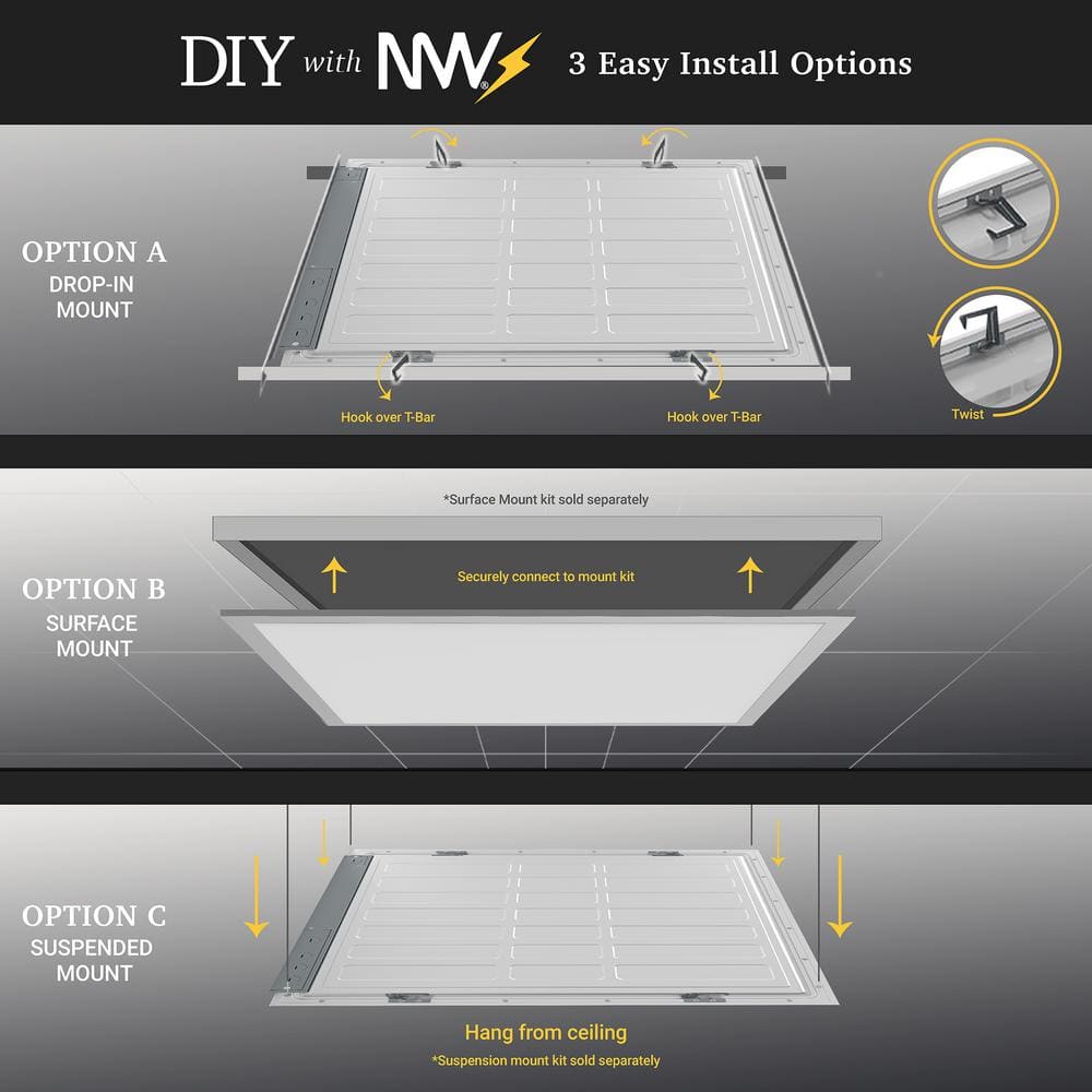 NuWatt 2 ft. x 2 ft. Drop Ceiling Backlit Integrated LED Panel 5CCT 30K-65K Color & Lumens Selectable Dimmable 120-277V (4-PK)