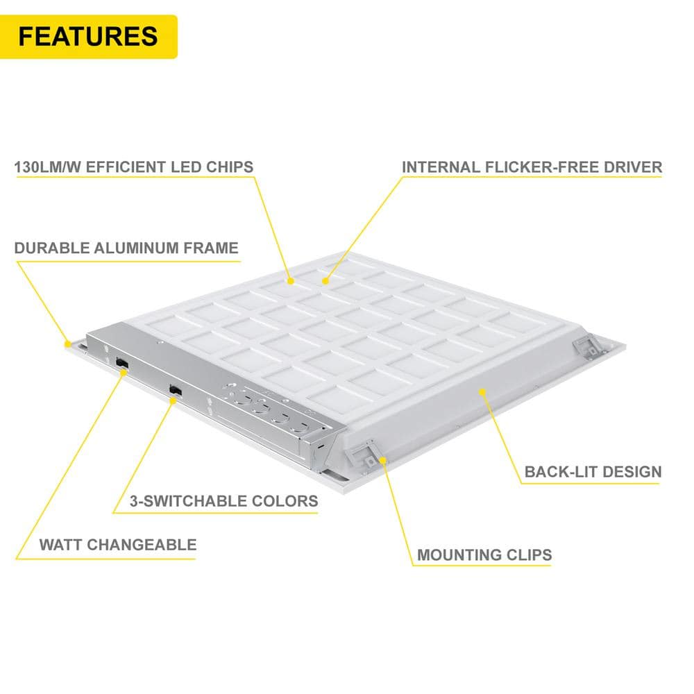 NuWatt 2 ft. x 2 ft. Integrated Backlit LED Panel Internal Driver Drop in Ceiling 4400 Lumen Dimmable 4000K 120-277V (4-Pack)