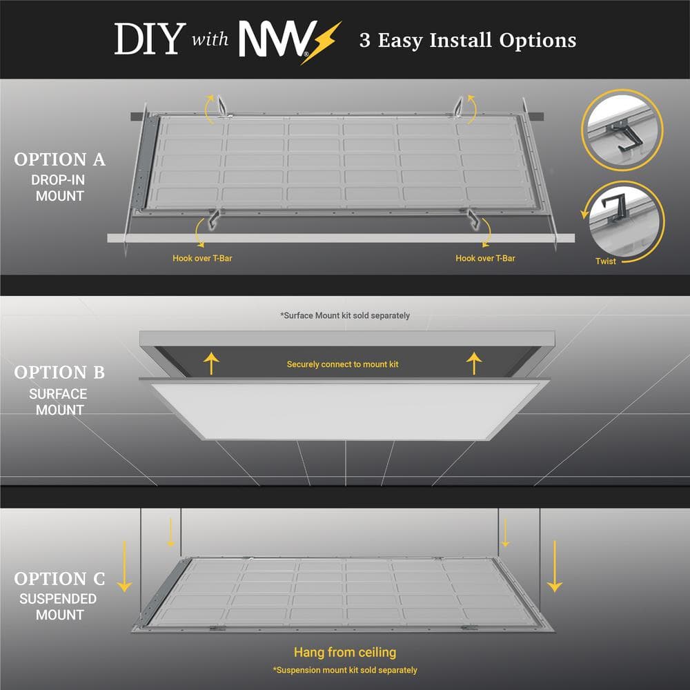 NuWatt 2 ft. x 4 ft. Drop Ceiling Backlit Integrated LED Panel 5CCT 30K-65K Color & Lumens Selectable Dimmable 120-277V (4-PK)