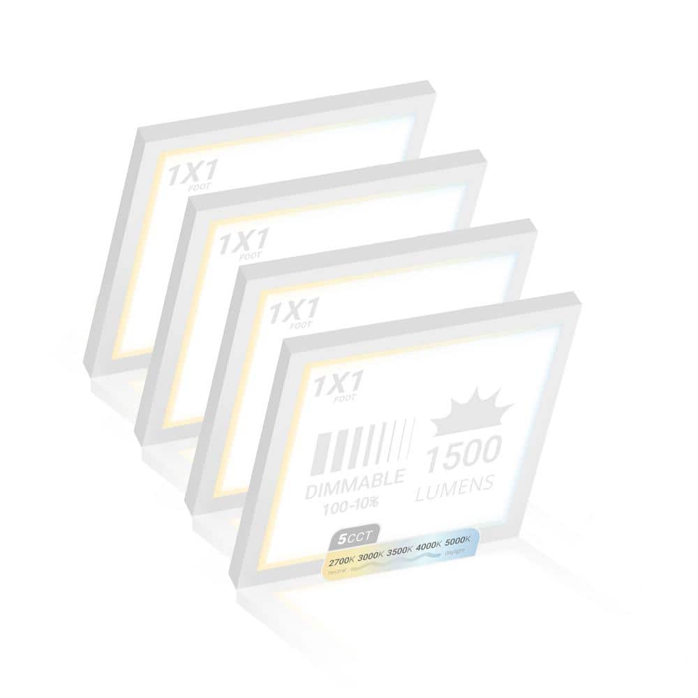 NuWatt 1 ft. x 1 ft. 120V Surface Mount Integrated LED Panel Internal Driver 1500LM, 5CCT 2700K to 5000K, Triac Dimmable (4PK)
