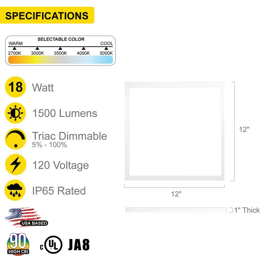NuWatt 1 ft. x 1 ft. 120V Surface Mount Integrated LED Panel Internal Driver 1500LM, 5CCT 2700K to 5000K, Triac Dimmable (4PK)