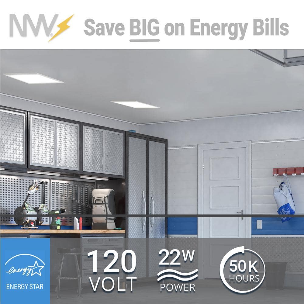 NuWatt 1 ft. x 2 ft. 2000 Lumens Integrated LED Edge-Lit Flat Panel Surface Mount Light with 3CCT Switch 40-Watt Dimmable White