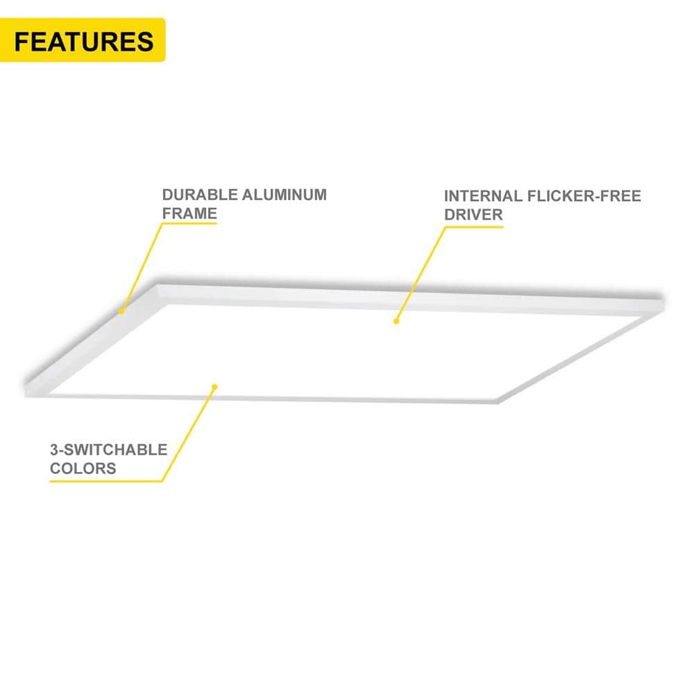 NuWatt 2 ft. x 4 ft. Surface Mount Integrated LED Panel, 120-277V, 3CCT 3000K-5000K Selectable, 0-10V Dimmable, 5000 LM, 2 Pack